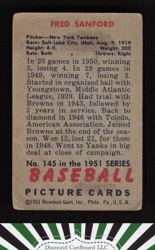 1951 Bowman #145 Fred Sanford PR, back