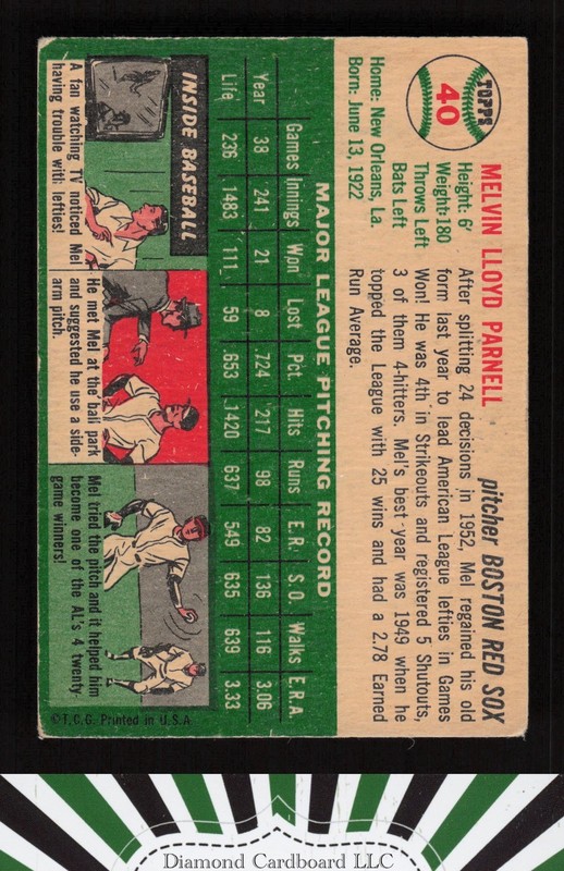 1954 Topps #40 Mel Parnell VG+ f, back