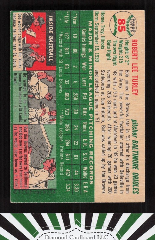 1954 Topps #85 Bob Turley VG+ c, back