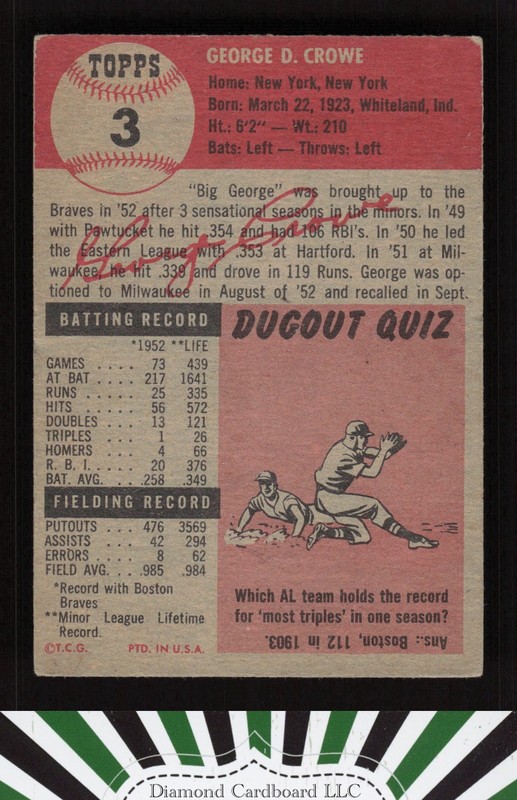 1953 Topps #3 George Crowe VGEX a, back
