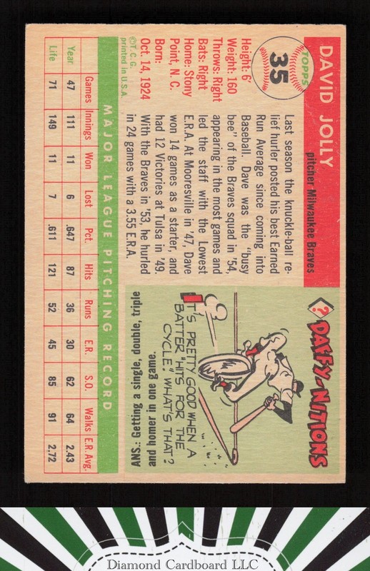 1955 Topps #35 Dave Jolly VG g, back