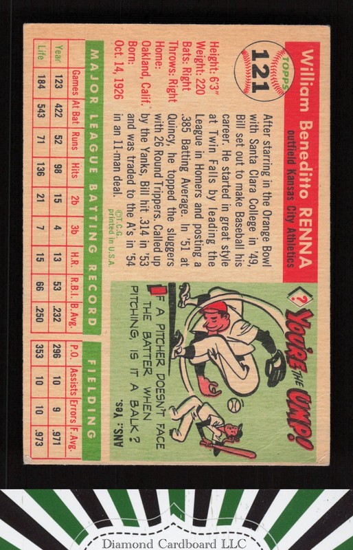 1955 Topps #121 Bill Renna VG e, back