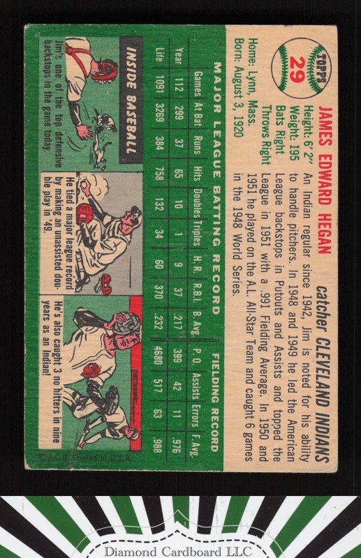 1954 Topps #29 Jim Hegan VGEX g, back
