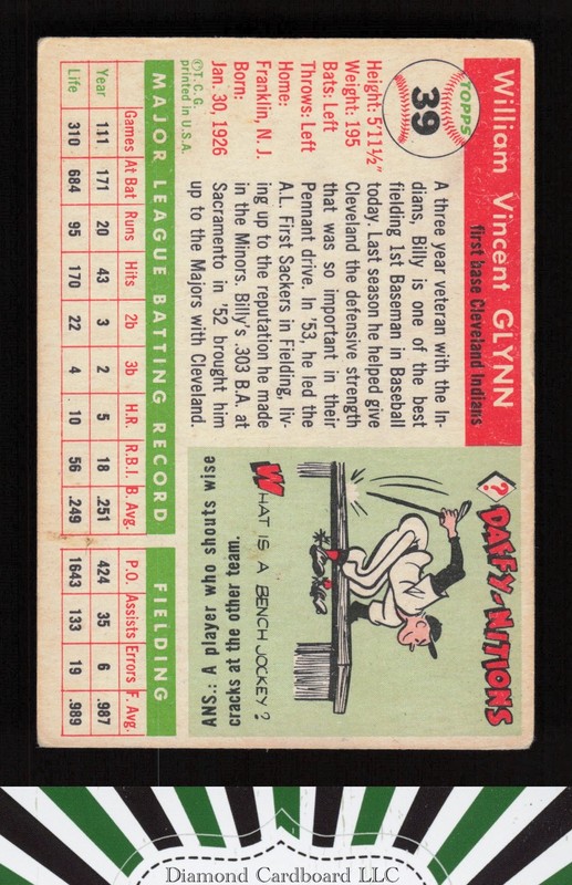 1955 Topps #39 Bill Glynn GD f, back