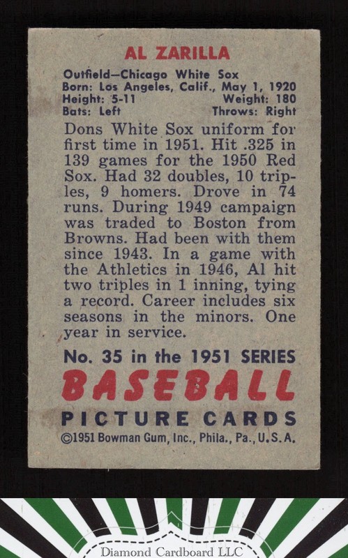 1951 Bowman #35 Al Zarilla VGEX, back