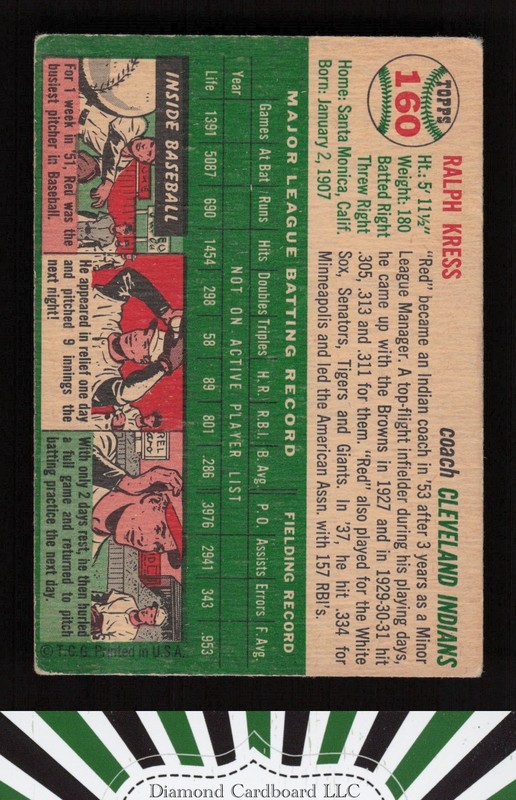 1954 Topps #160 Red Kress VG b, back