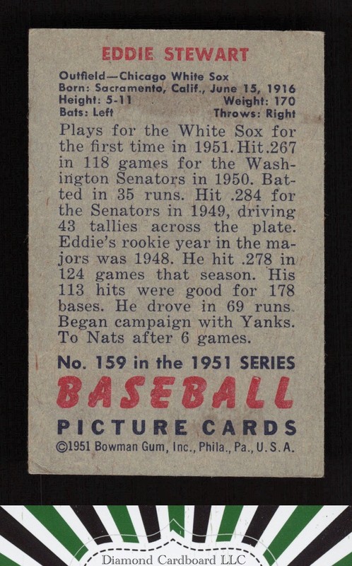 1951 Bowman #159 Bud Stewart VG+, back