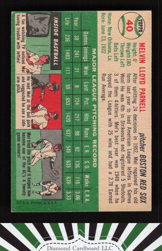 1954 Topps #40 Mel Parnell VG+ [NICELY CENTERED] j, back