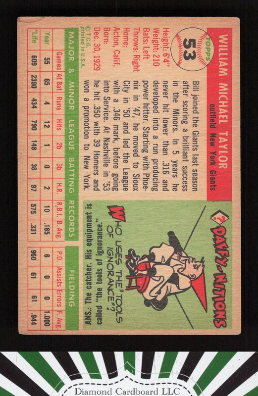 1955 Topps #53 Bill Taylor VGEX i, back