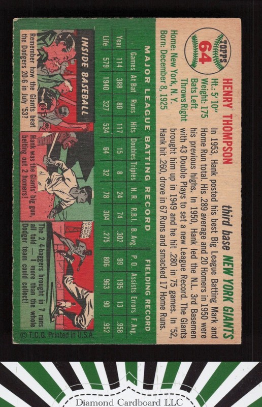 1954 Topps #64 Hank Thompson VGEX n, back