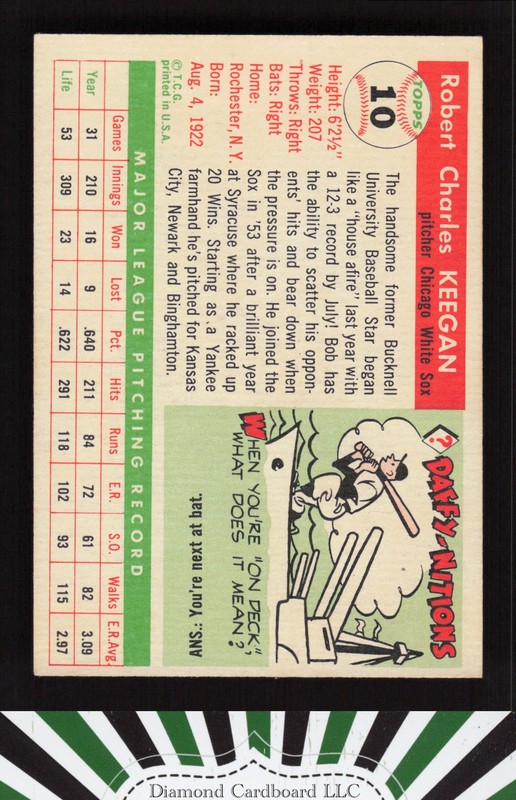 1955 Topps #10 Bob Keegan EX+ l, back