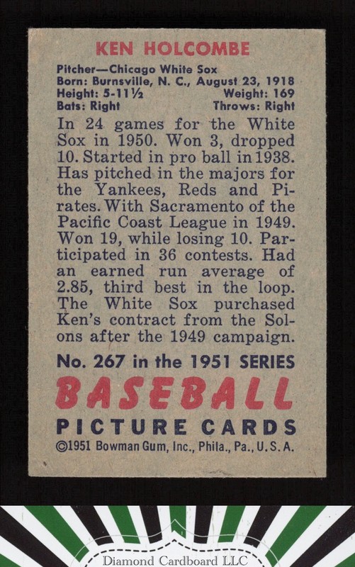 1951 Bowman #267 Ken Holcombe VGEX (MISCUT), back