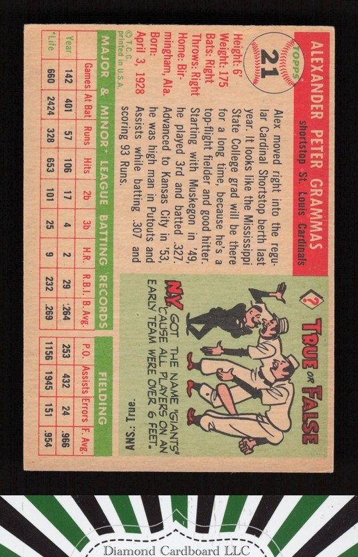 1955 Topps #21 Alex Grammas VGEX p, back
