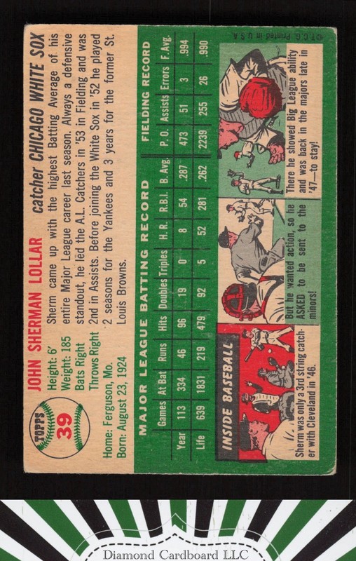 1954 Topps #39 Sherm Lollar VG c, back