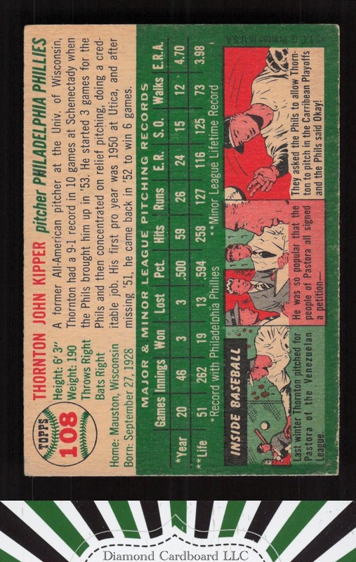 1954 Topps #108 Thornton Kipper VGEX l, back