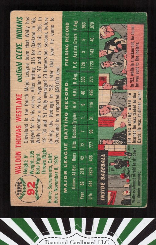 1954 Topps #92 Wally Westlake VG e, back