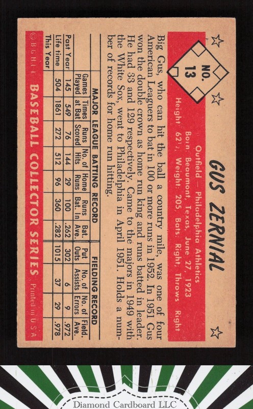 1953 Bowman Color #13 Gus Zernial VGEX b, back