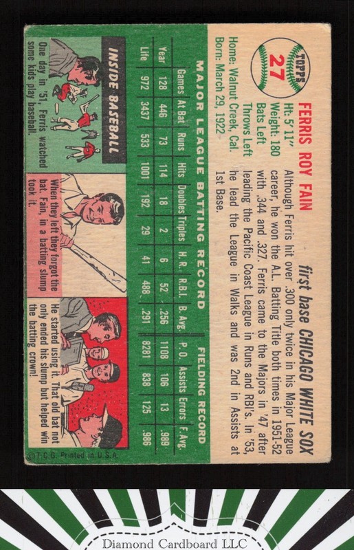 1954 Topps #27 Ferris Fain VGEX g, back