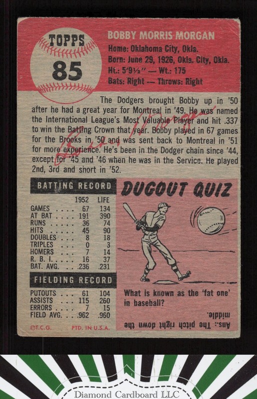 1953 Topps #85 Bobby Morgan VG e, back