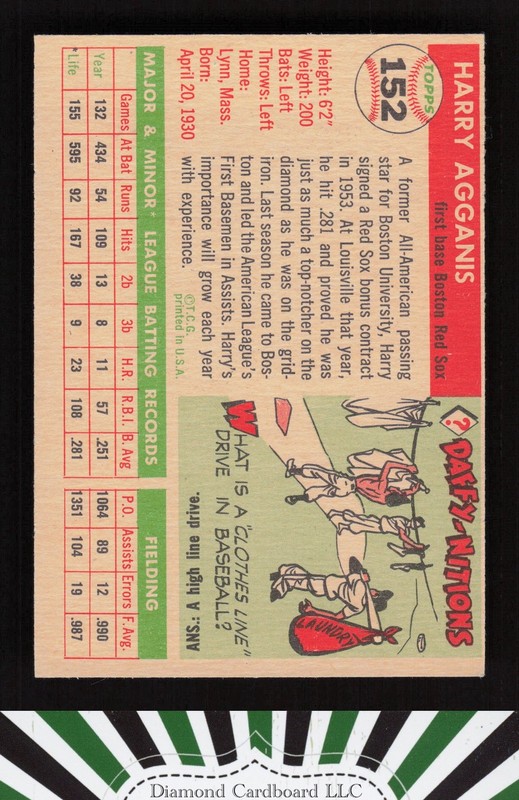 1955 Topps #152 Harry Agganis EX+ c, back