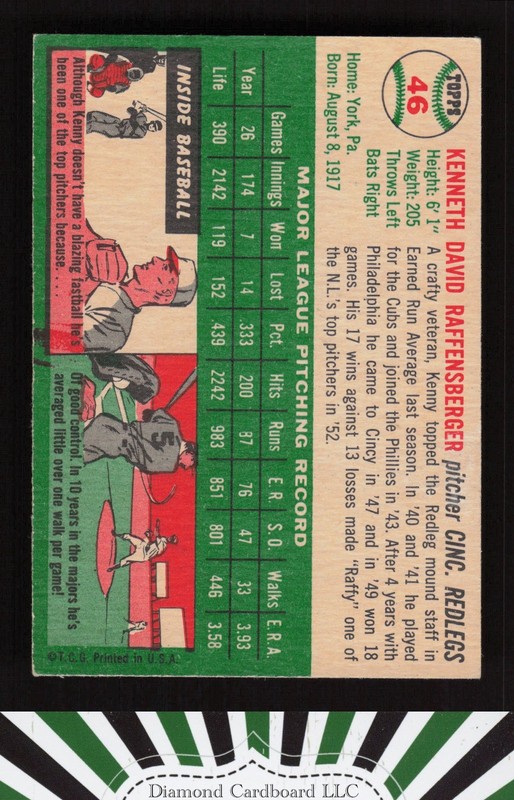 1954 Topps #46 Ken Raffensberger EX [GOOD CENTERING] j, back