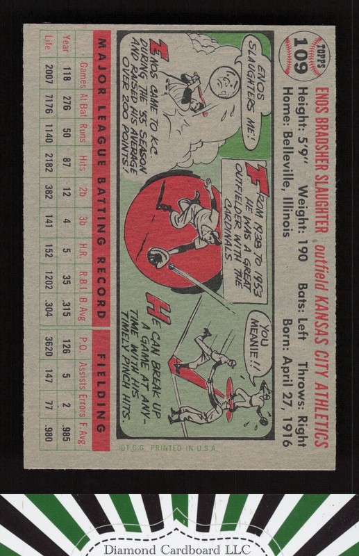 1956 Topps #109 Enos Slaughter EX p, back