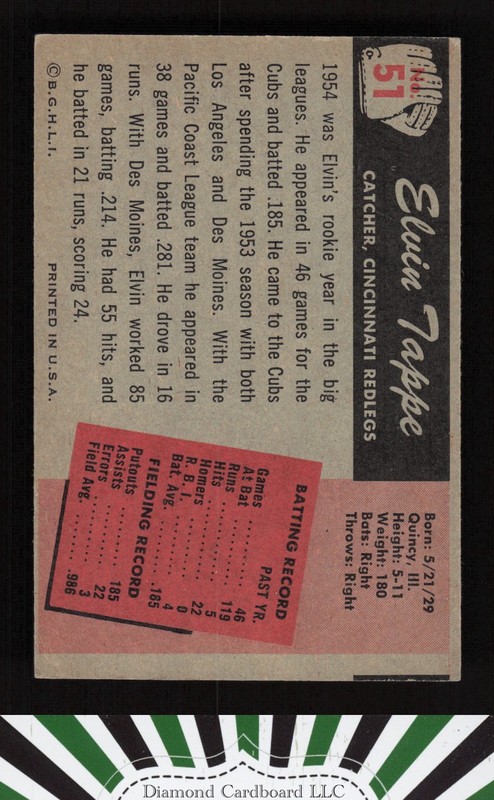 1955 Bowman #51 Elvin Tappe VGEX, back