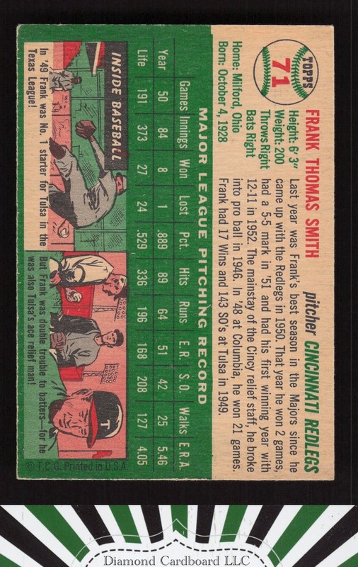 1954 Topps #71 Frank Smith EX j, back