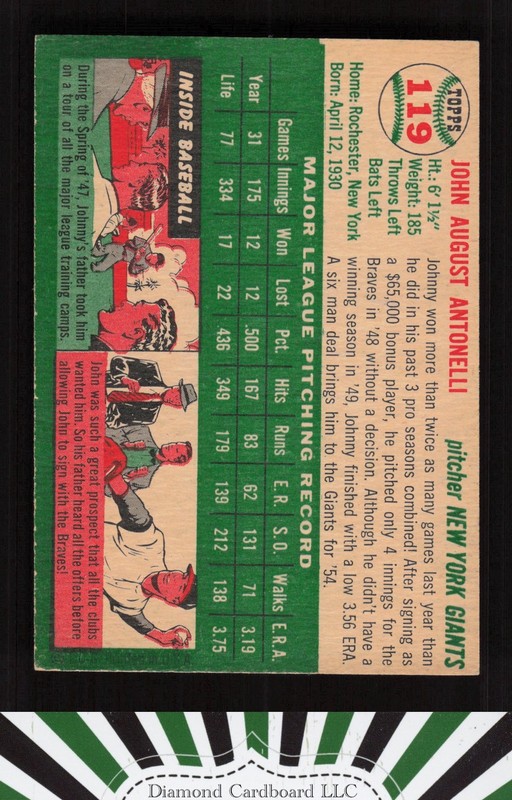 1954 Topps #119 Johnny Antonelli EXMT+ b, back