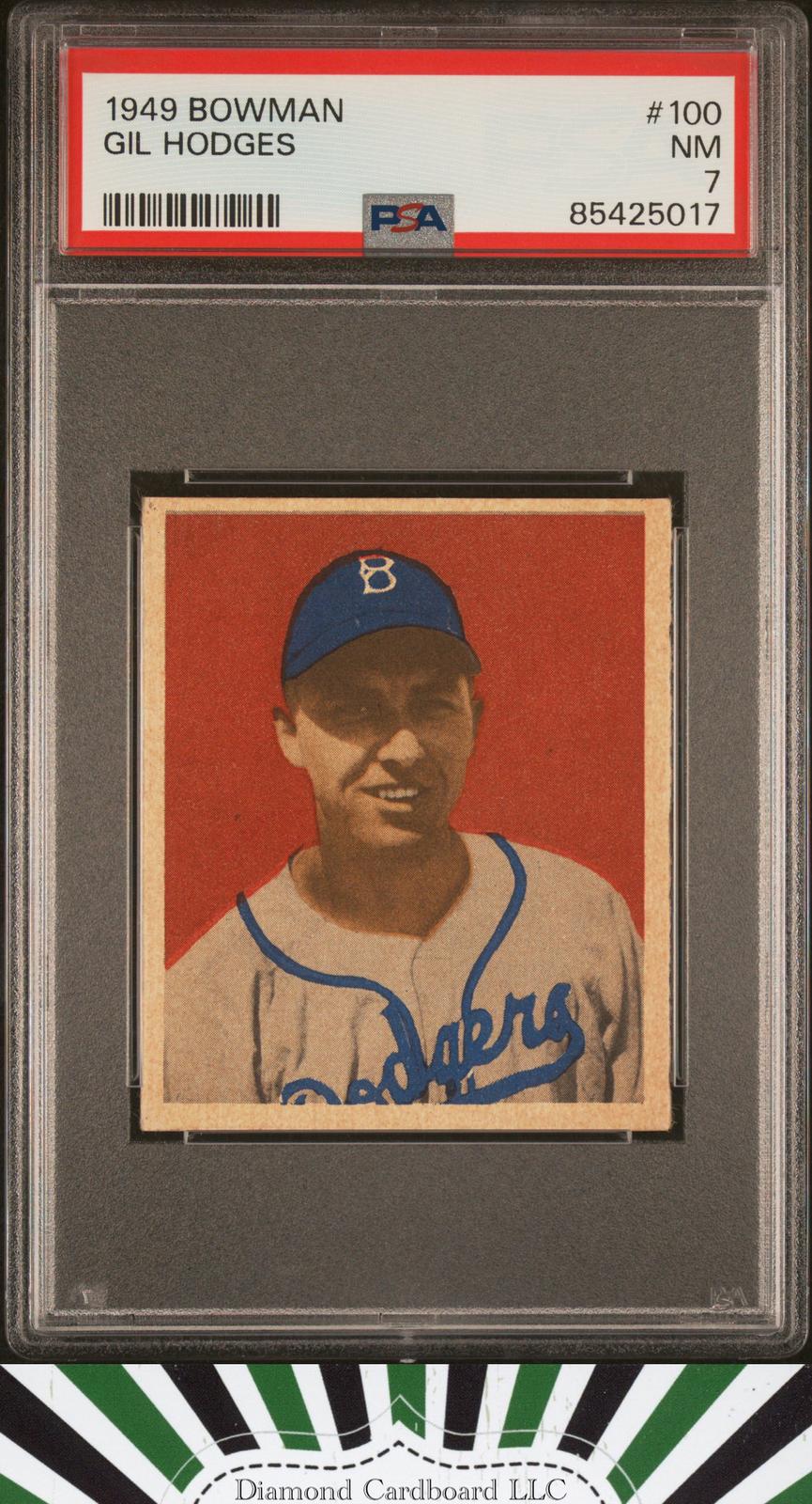 1949 Bowman #100 Gil Hodges PSA 7 HOF RC, front