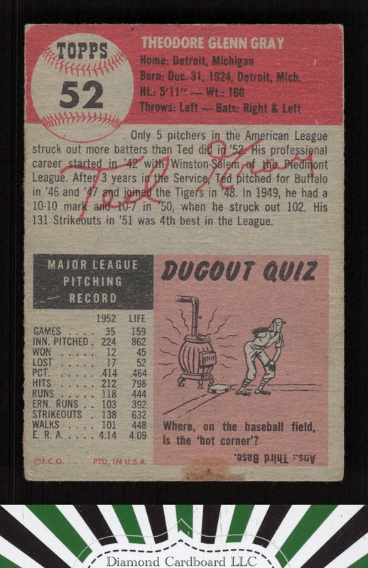 1953 Topps #52 Ted Gray VG (ST) d, back