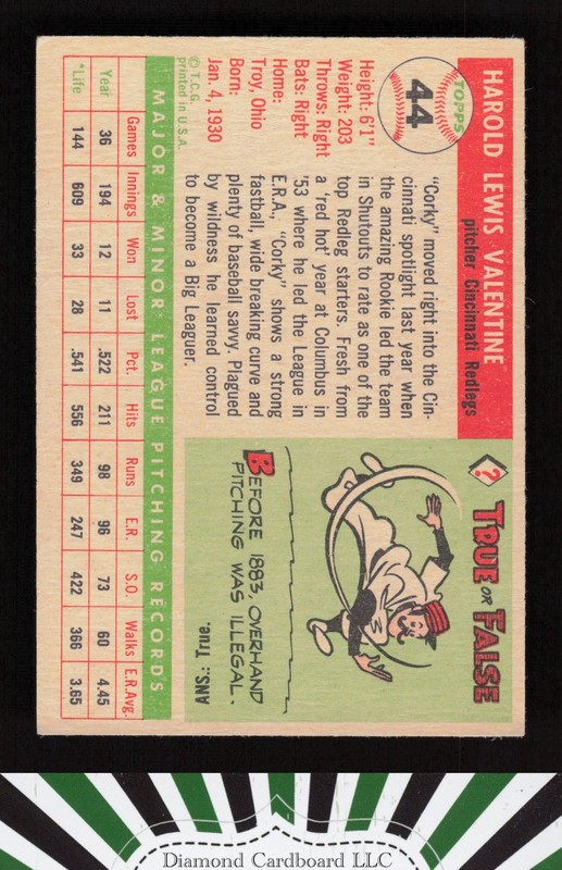 1955 Topps #44 Corky Valentine EX n, back