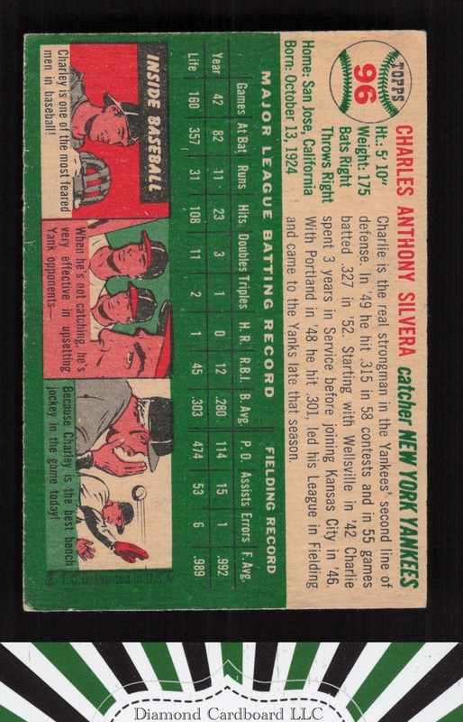 1954 Topps #96 Charlie Silvera VGEX f, back
