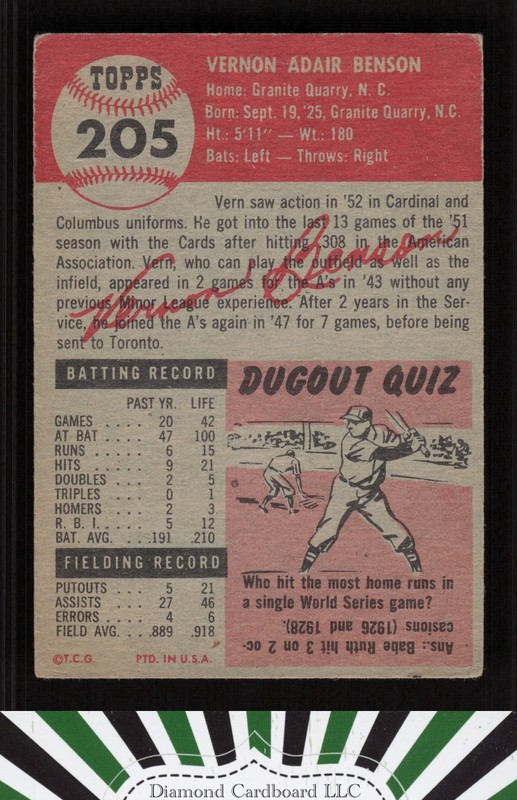 1953 Topps #205 Vern Benson VG+ [DEAD CENTERED] d, back