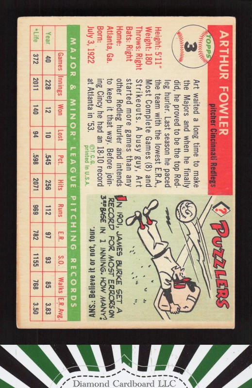 1955 Topps #3 Art Fowler VGEX q, back