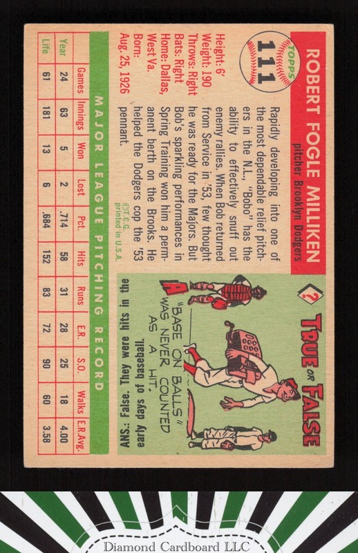 1955 Topps #111 Bob Milliken VG+ e, back