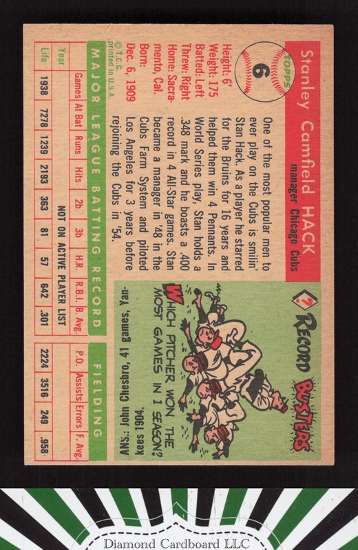 1955 Topps #6 Stan Hack EX+ m, back