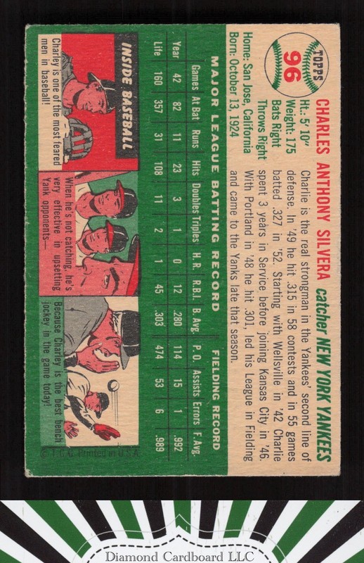 1954 Topps #96 Charlie Silvera VGEX h, back