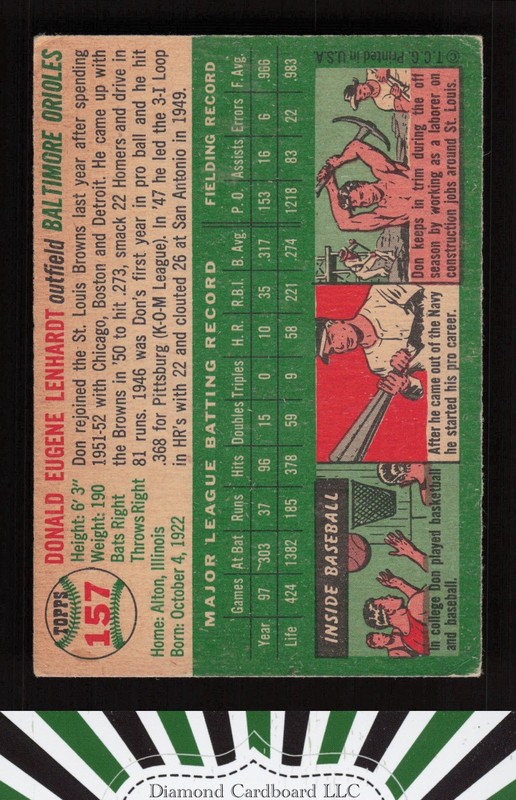 1954 Topps #157 Don Lenhardt VGEX k, back
