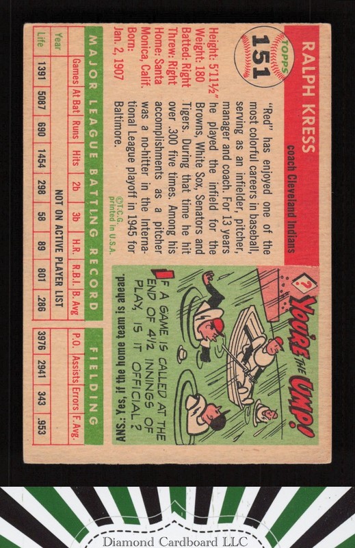 1955 Topps #151 Red Kress VGEX i, back
