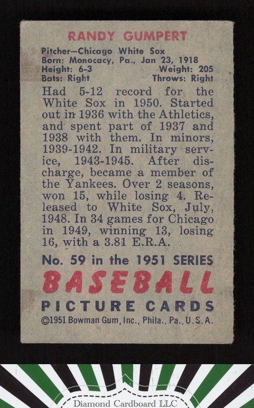 1951 Bowman #59 Randy Gumpert VG, back
