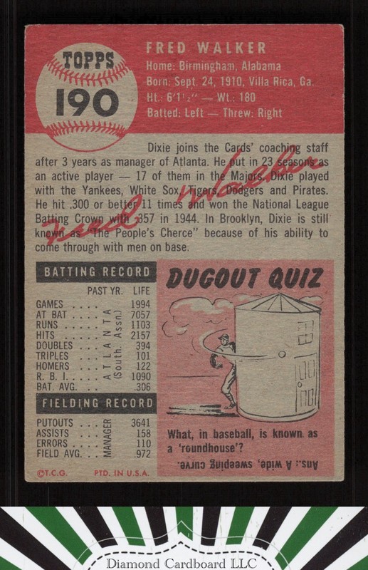 1953 Topps #190 Dixie Walker VGEX d, back