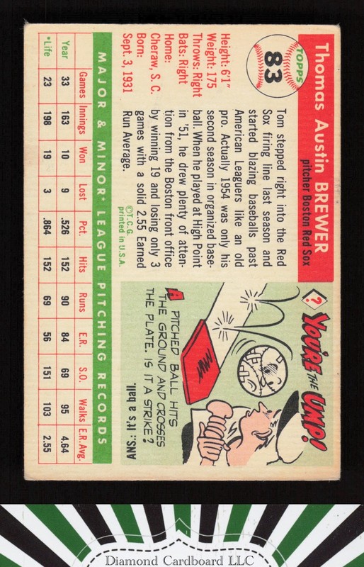 1955 Topps #83 Tom Brewer VGEX e, back