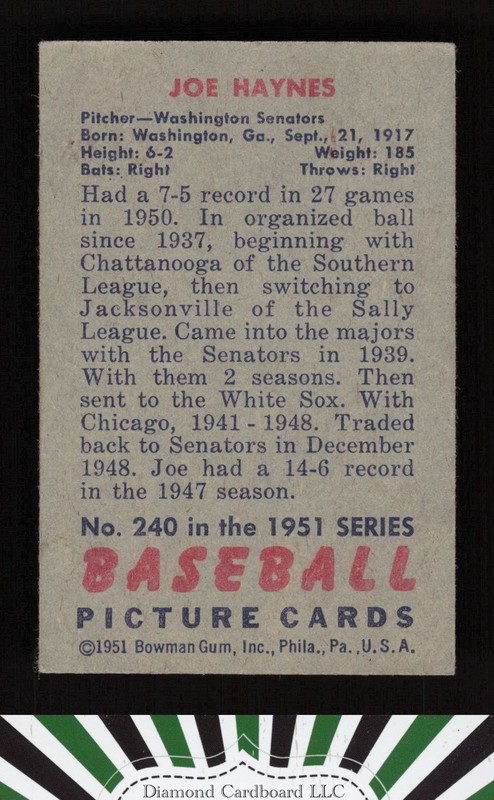 1951 Bowman #240 Joe Haynes VGEX, back