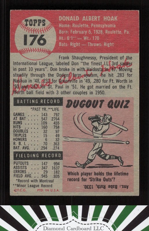 1953 Topps #176 Don Hoak EX+ f, back