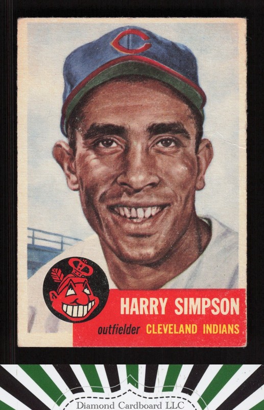 1953 Topps #150 Harry Simpson : Bio uses white text GD+ i, front