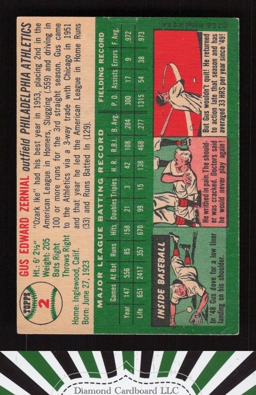 1954 Topps #2 Gus Zernial EX (MC) g, back