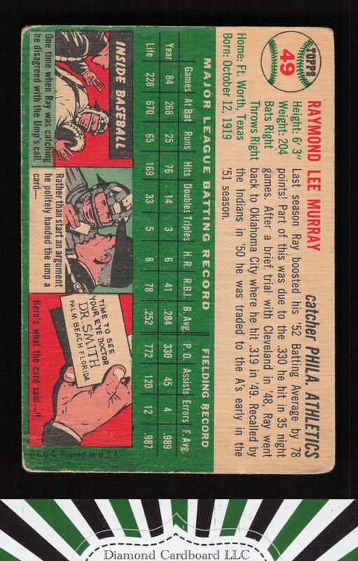 1954 Topps #49 Ray Murray GD g, back