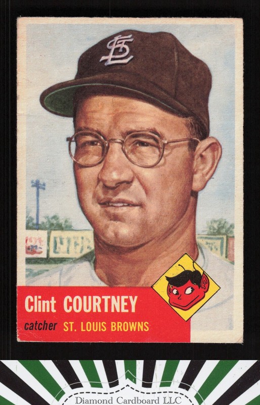 1953 Topps #127 Clint Courtney : Bio uses white text GD+ b, front