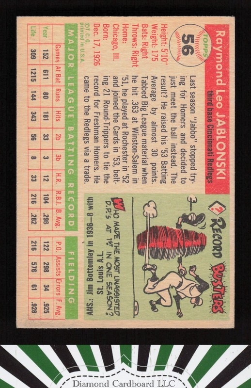 1955 Topps #56 Ray Jablonski VGEX e, back